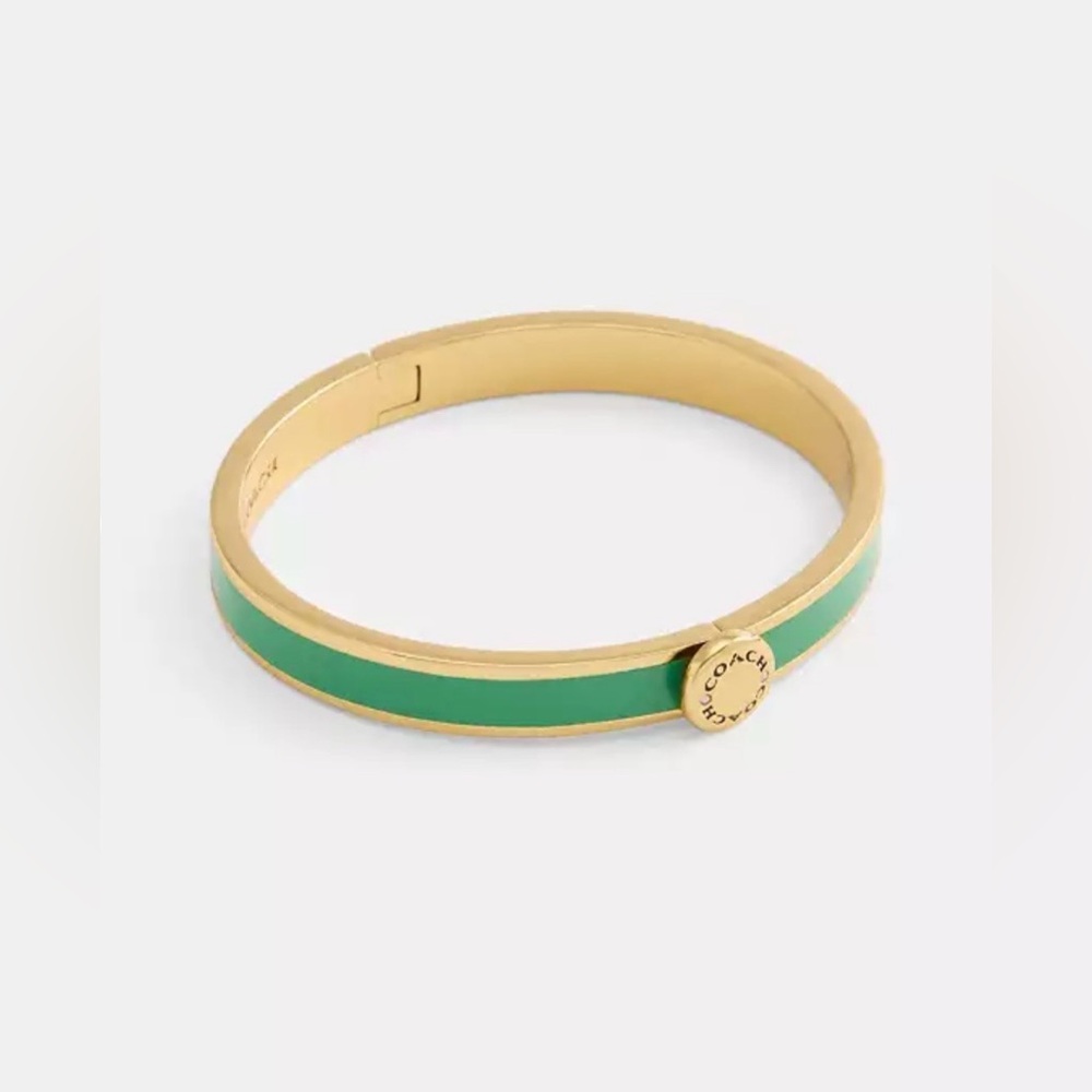 Authentic Coach Rivet Enamel Hinged Bangle Gold Plated/ Green NEW with Dust Bag